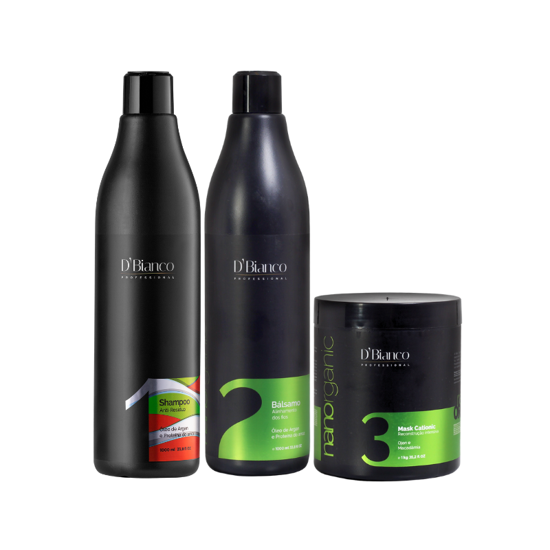 Linha Nano Organic - Shampoo, Bálsamo e Redutor de volume.